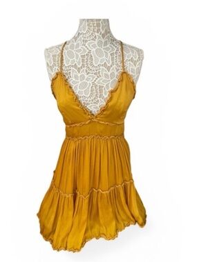 She and Sky Mustard Yellow Backless Tiered Sundress